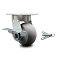 Service Caster 4 Inch Kingpinless Thermoplastic Rubber Wheel Caster with Brake and Swivel Lock SCC-KP30S420-TPRRD-SLB-BSL